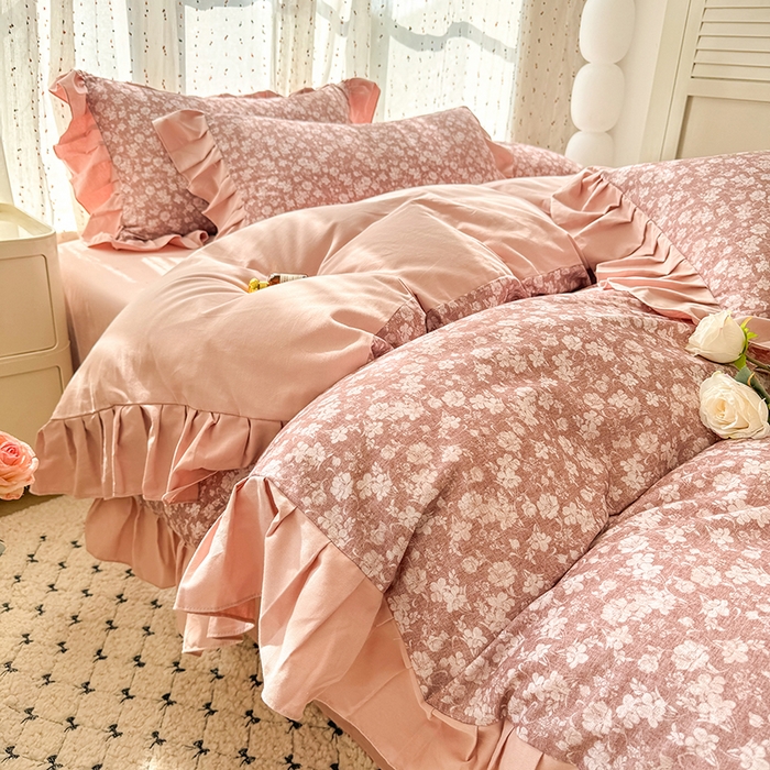 91家纺网 家纺一手货源 找家纺 千朵 2025新款全棉磨毛四件套 香漫豆沙