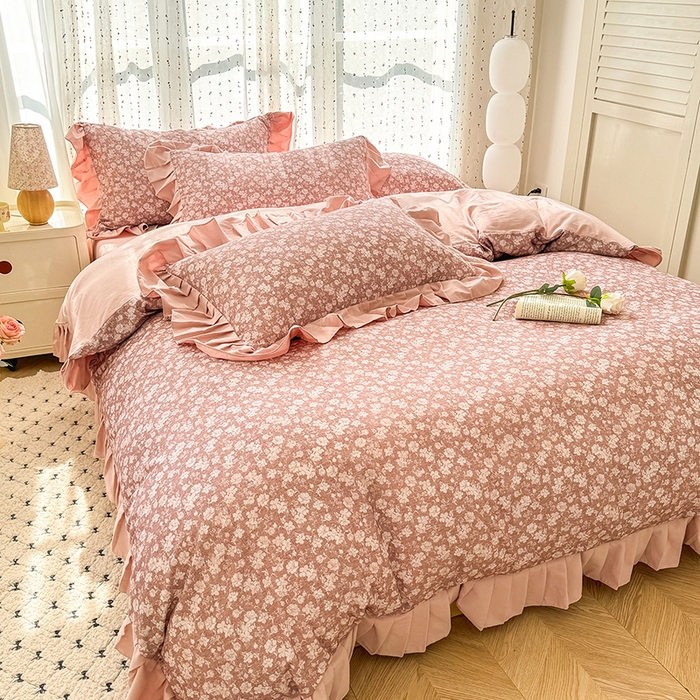 91家纺网 家纺一手货源 找家纺 千朵 2025新款全棉磨毛四件套 香漫豆沙