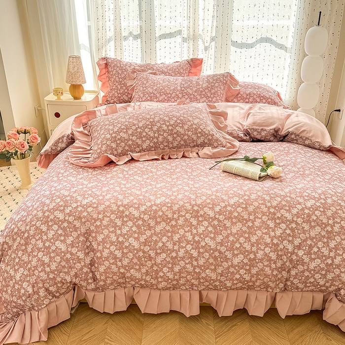 91家纺网 家纺一手货源 找家纺 千朵 2025新款全棉磨毛四件套 香漫豆沙