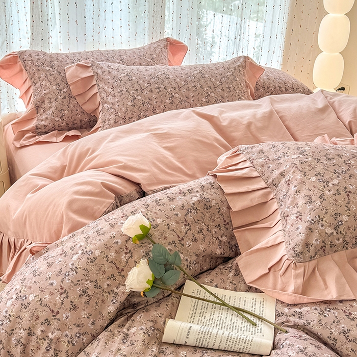 91家纺网 家纺一手货源 找家纺 千朵 2025新款全棉磨毛四件套 茵然豆沙