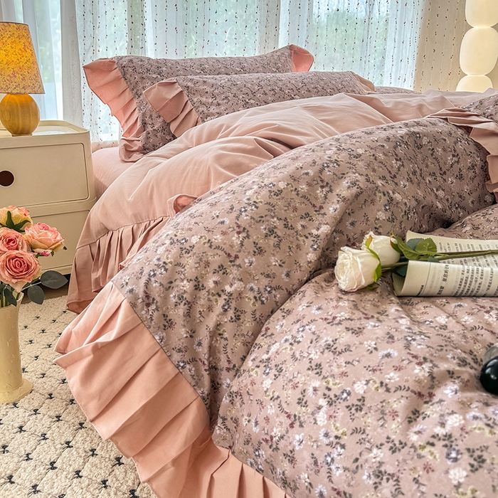 91家纺网 家纺一手货源 找家纺 千朵 2025新款全棉磨毛四件套 茵然豆沙