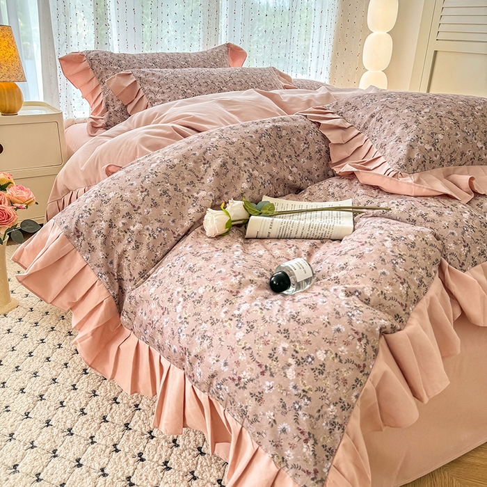 91家纺网 家纺一手货源 找家纺 千朵 2025新款全棉磨毛四件套 茵然豆沙