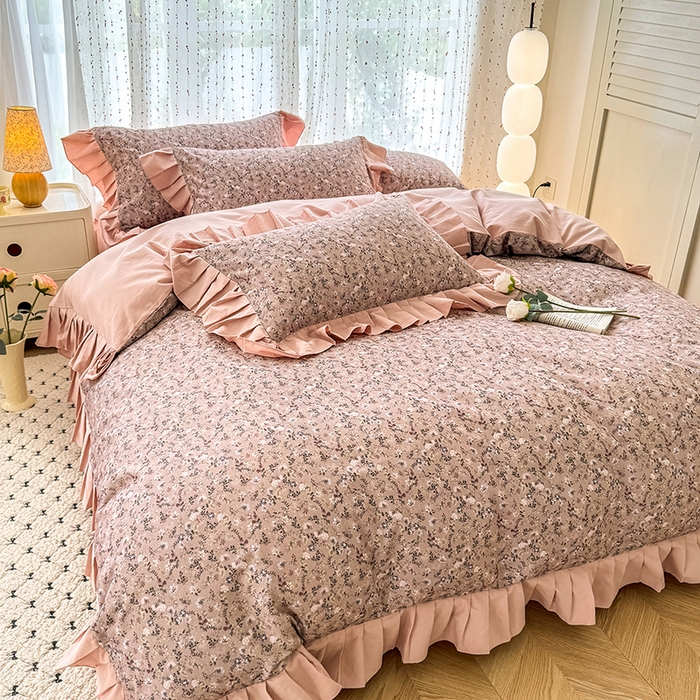 91家纺网 家纺一手货源 找家纺 千朵 2025新款全棉磨毛四件套 茵然豆沙