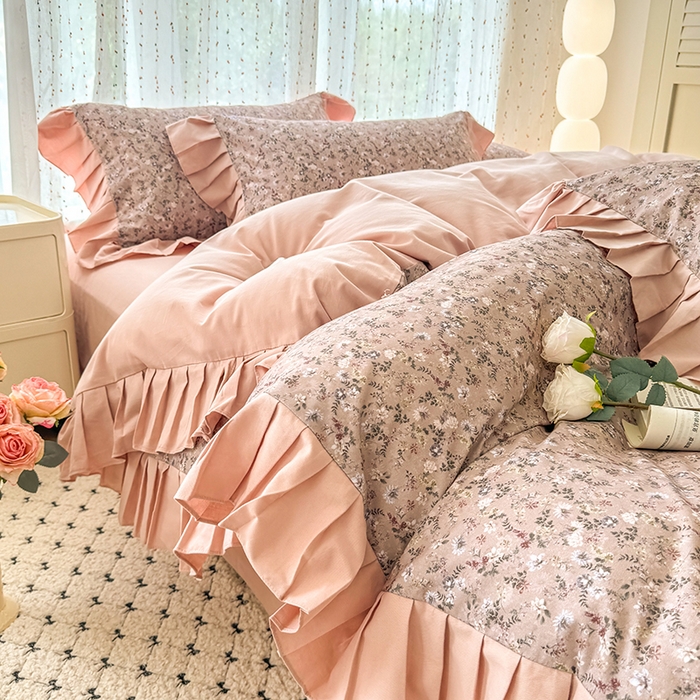 91家纺网 家纺一手货源 找家纺 千朵 2025新款全棉磨毛四件套 茵然豆沙