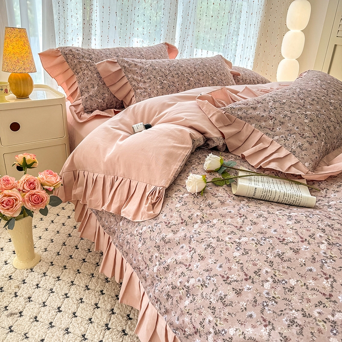 91家纺网 家纺一手货源 找家纺 千朵 2025新款全棉磨毛四件套 茵然豆沙