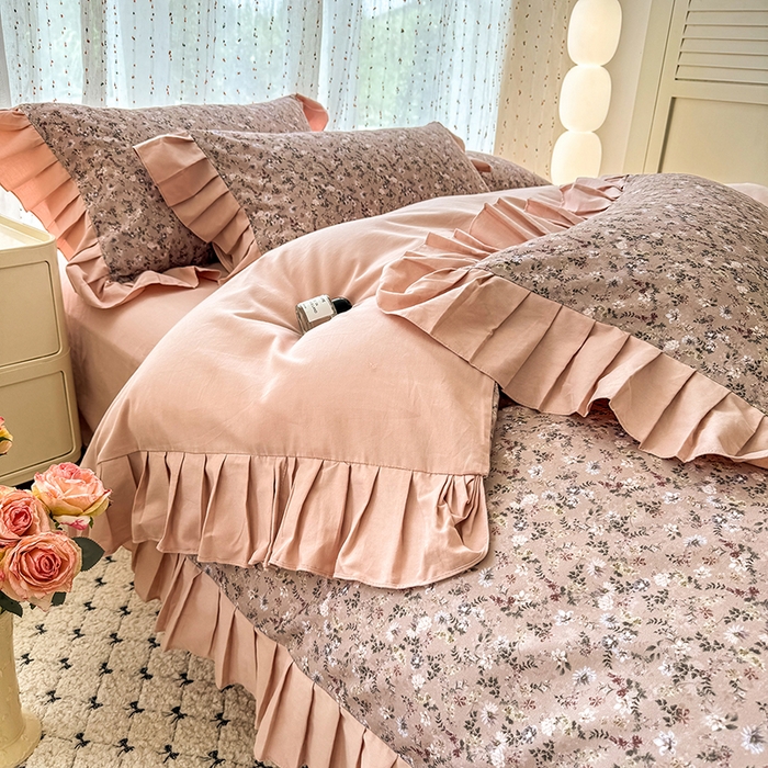 91家纺网 家纺一手货源 找家纺 千朵 2025新款全棉磨毛四件套 茵然豆沙