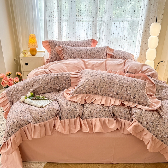 91家纺网 家纺一手货源 找家纺 千朵 2025新款全棉磨毛四件套 茵然豆沙