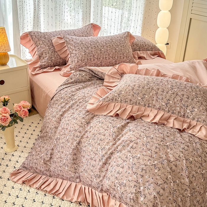 91家纺网 家纺一手货源 找家纺 千朵 2025新款全棉磨毛四件套 茵然豆沙