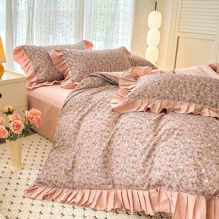 91家纺网 家纺一手货源 找家纺 千朵 2025新款全棉磨毛四件套 茵然豆沙