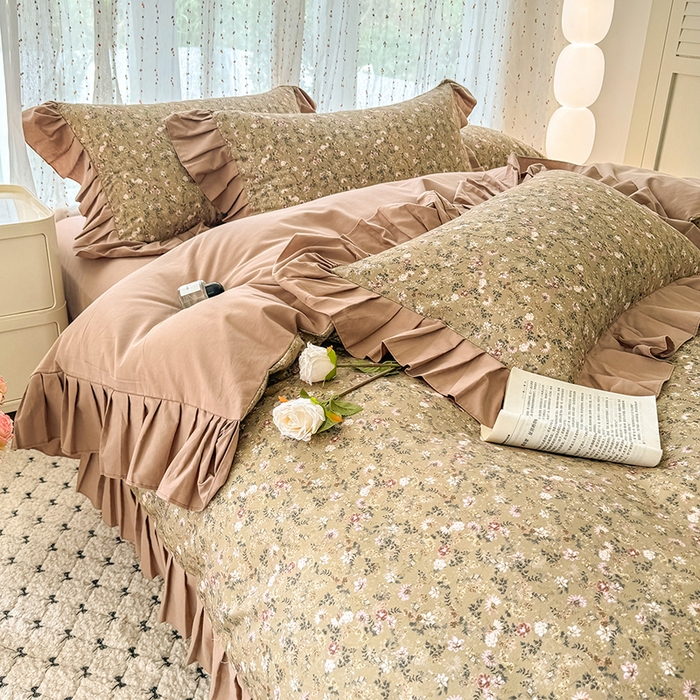 91家纺网 家纺一手货源 找家纺 千朵 2025新款全棉磨毛四件套 茵然咖