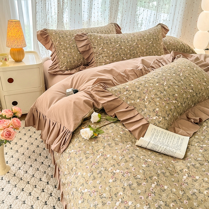 91家纺网 家纺一手货源 找家纺 千朵 2025新款全棉磨毛四件套 茵然咖