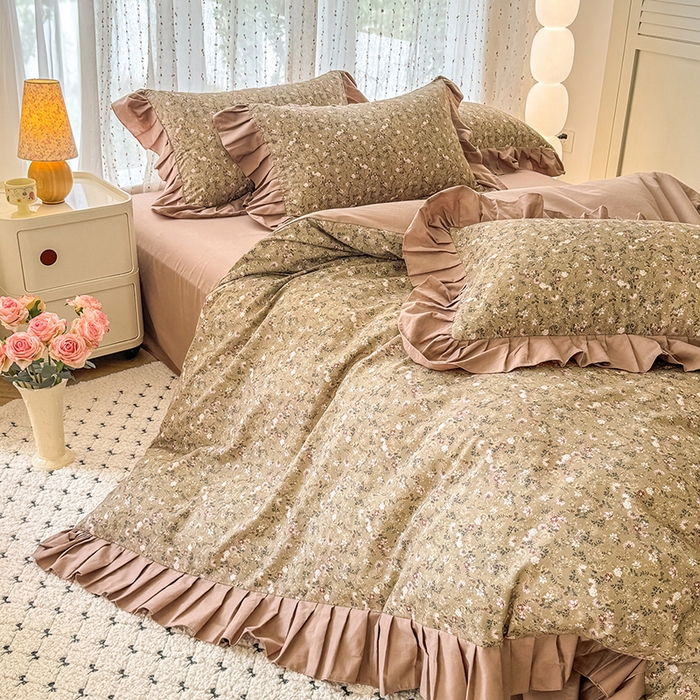 91家纺网 家纺一手货源 找家纺 千朵 2025新款全棉磨毛四件套 茵然咖