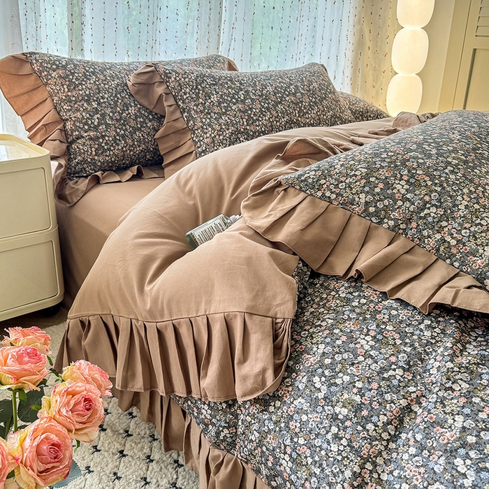 91家纺网 家纺一手货源 找家纺 千朵 2025新款全棉磨毛四件套 珍妮咖