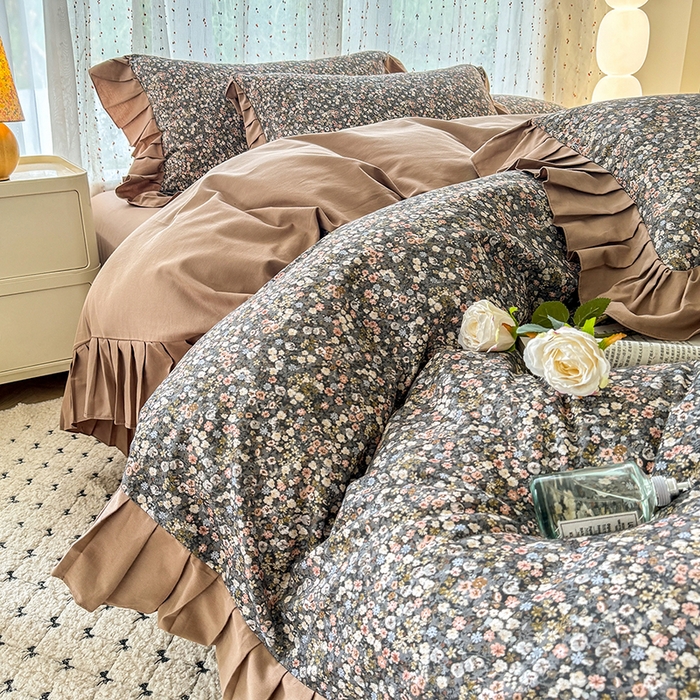 91家纺网 家纺一手货源 找家纺 千朵 2025新款全棉磨毛四件套 珍妮咖