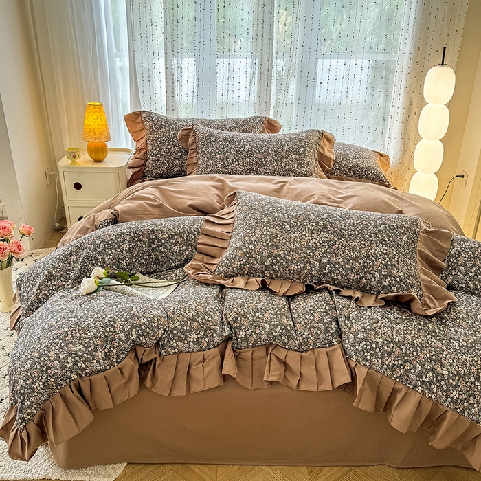 91家纺网 家纺一手货源 找家纺 千朵 2025新款全棉磨毛四件套 珍妮咖