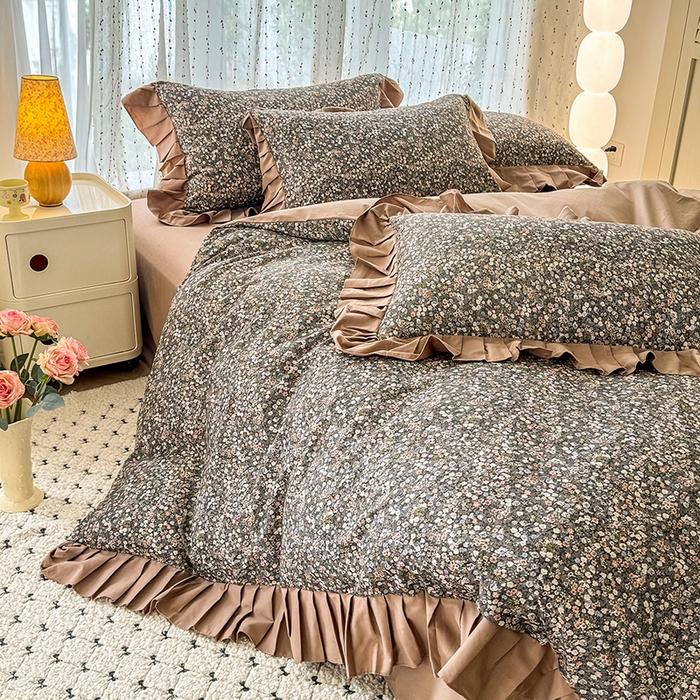 91家纺网 家纺一手货源 找家纺 千朵 2025新款全棉磨毛四件套 珍妮咖