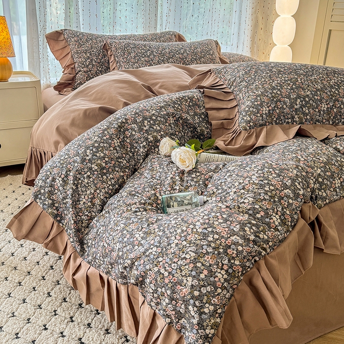 91家纺网 家纺一手货源 找家纺 千朵 2025新款全棉磨毛四件套 珍妮咖