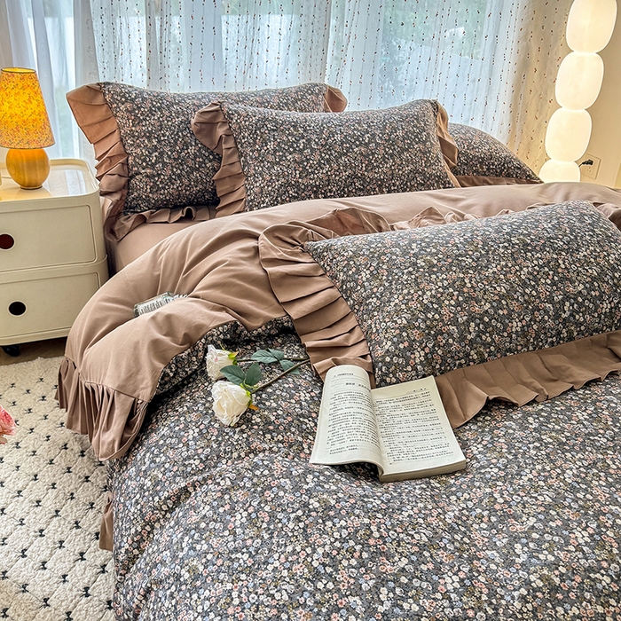 91家纺网 家纺一手货源 找家纺 千朵 2025新款全棉磨毛四件套 珍妮咖