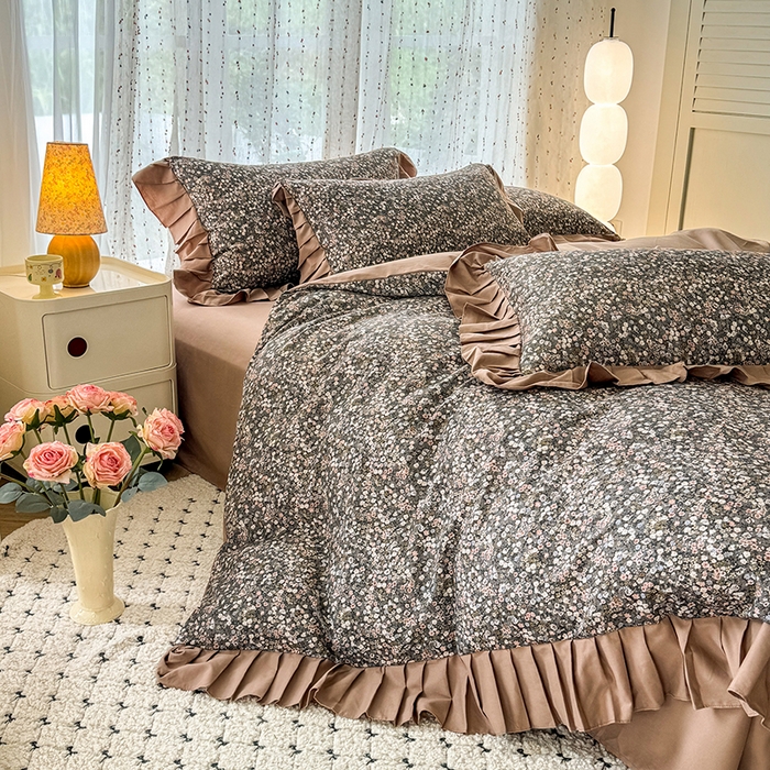 91家纺网 家纺一手货源 找家纺 千朵 2025新款全棉磨毛四件套 珍妮咖