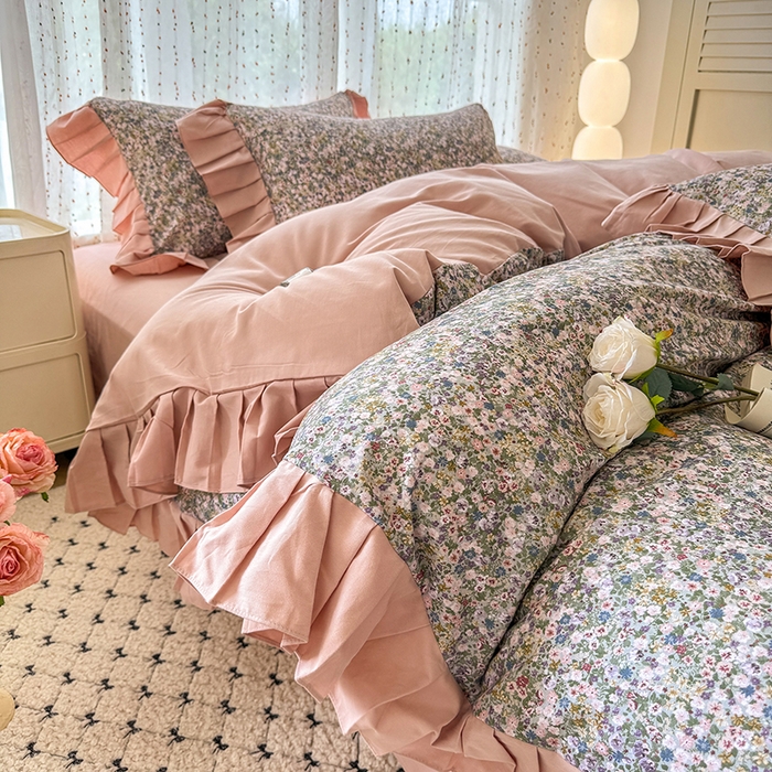 91家纺网 家纺一手货源 找家纺 千朵 2025新款全棉磨毛四件套 珍妮绿