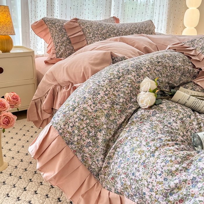 91家纺网 家纺一手货源 找家纺 千朵 2025新款全棉磨毛四件套 珍妮绿