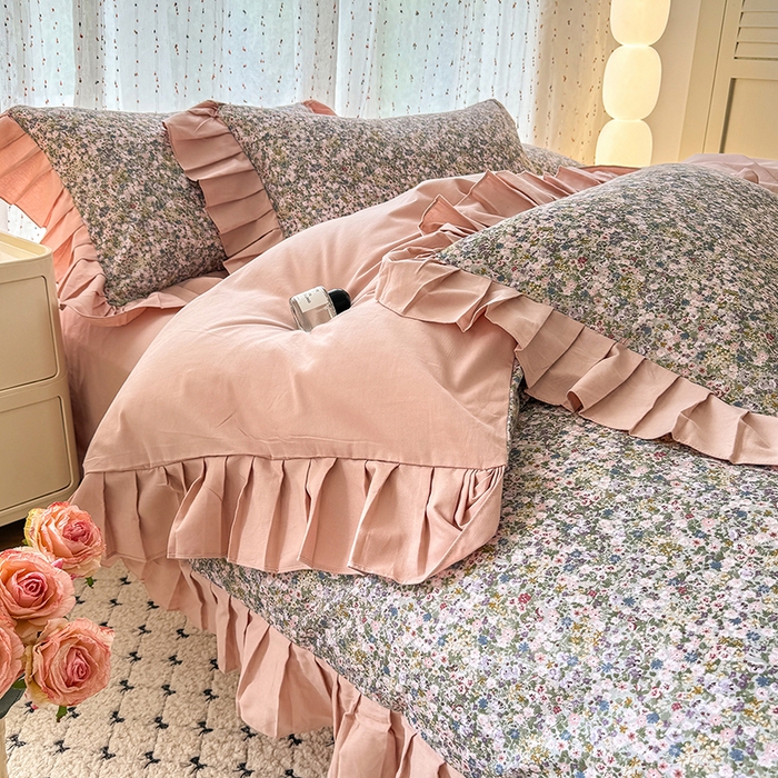 91家纺网 家纺一手货源 找家纺 千朵 2025新款全棉磨毛四件套 珍妮绿