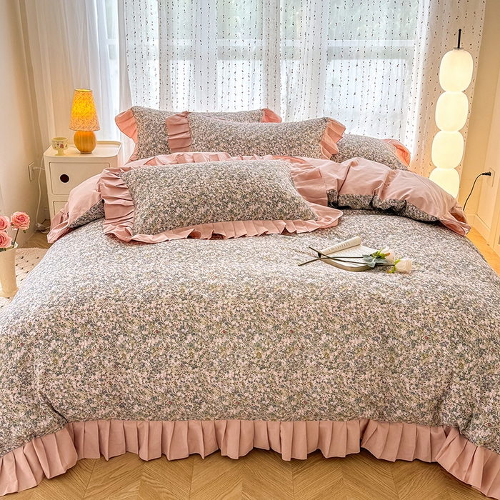 91家纺网 家纺一手货源 找家纺 千朵 2025新款全棉磨毛四件套 珍妮绿