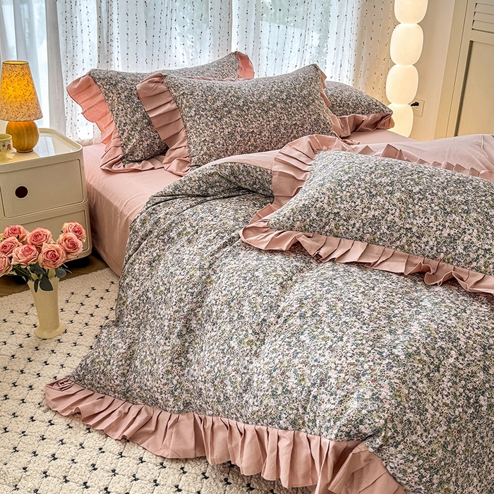 91家纺网 家纺一手货源 找家纺 千朵 2025新款全棉磨毛四件套 珍妮绿