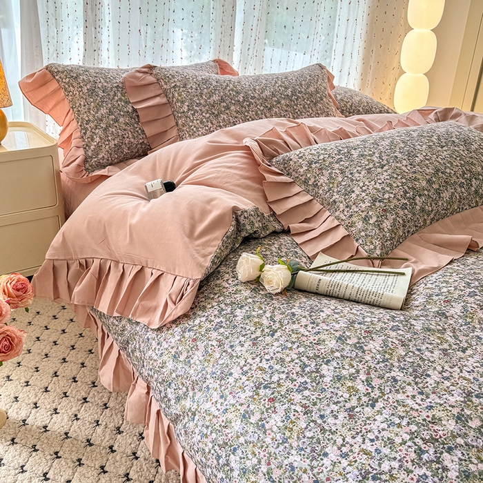 91家纺网 家纺一手货源 找家纺 千朵 2025新款全棉磨毛四件套 珍妮绿