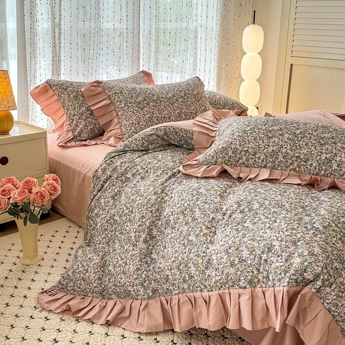 91家纺网 家纺一手货源 找家纺 千朵 2025新款全棉磨毛四件套 珍妮绿