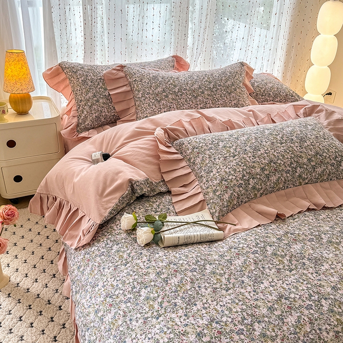 91家纺网 家纺一手货源 找家纺 千朵 2025新款全棉磨毛四件套 珍妮绿