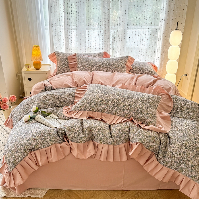 91家纺网 家纺一手货源 找家纺 千朵 2025新款全棉磨毛四件套 珍妮绿