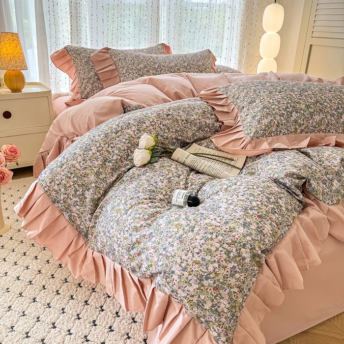 91家纺网 家纺一手货源 找家纺 千朵 2025新款全棉磨毛四件套 珍妮绿