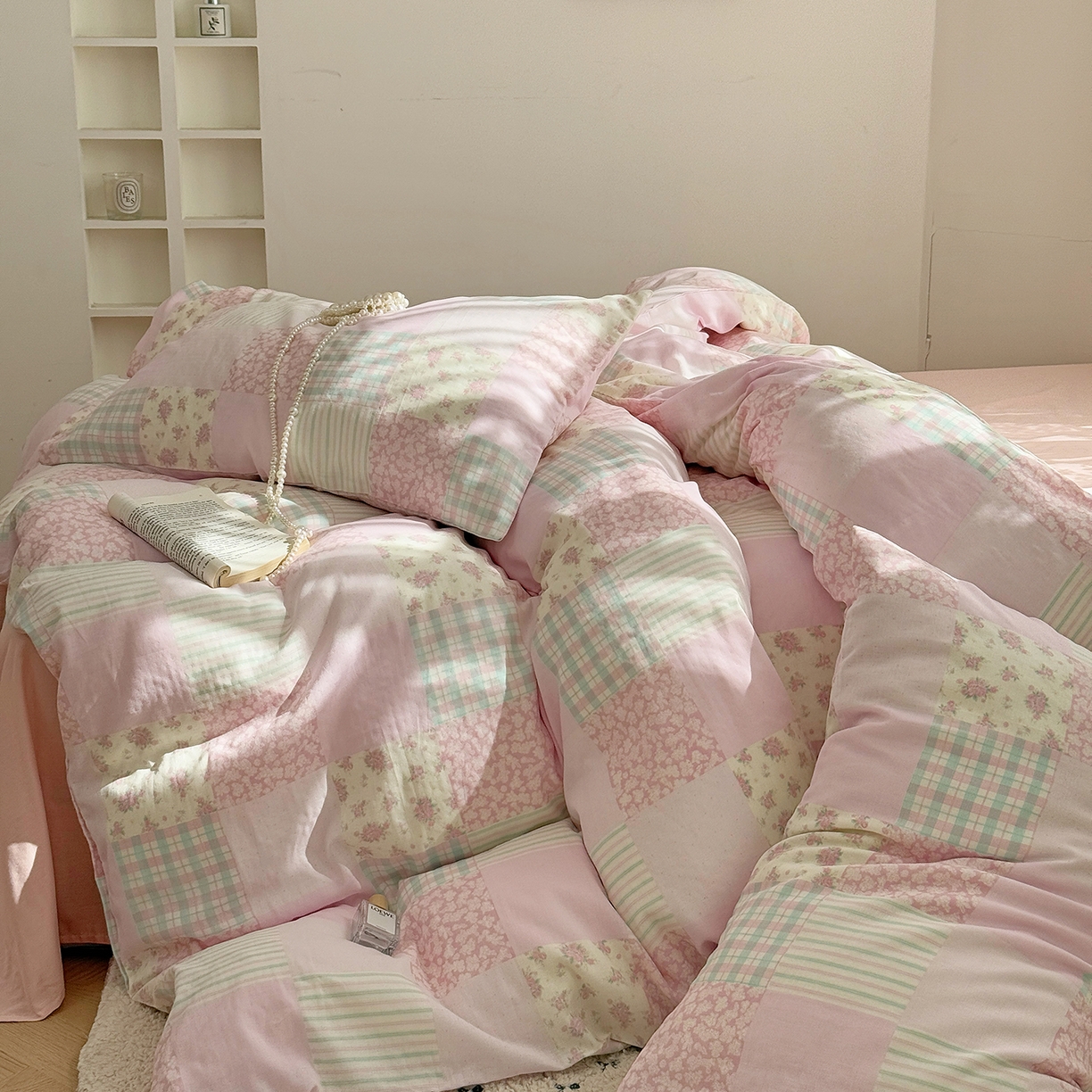 91家纺网 家纺一手货源 找家纺 麦伦 2025年新品 --全棉有氧双层纱简约款系列 百福-粉