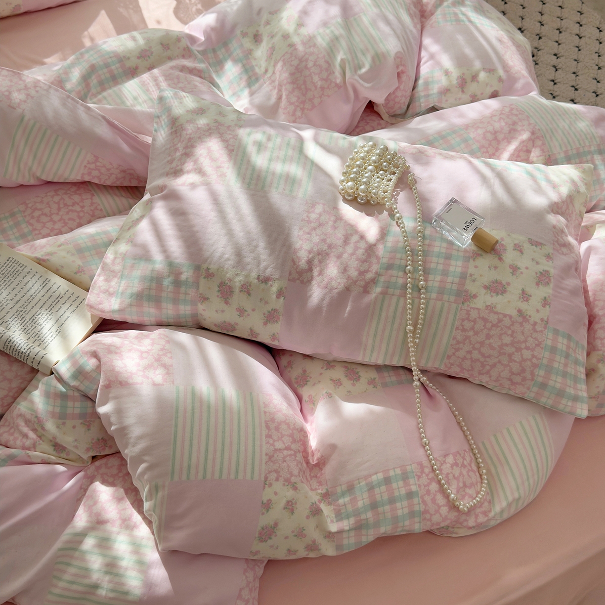 91家纺网 家纺一手货源 找家纺 麦伦 2025年新品 --全棉有氧双层纱简约款系列 百福-粉