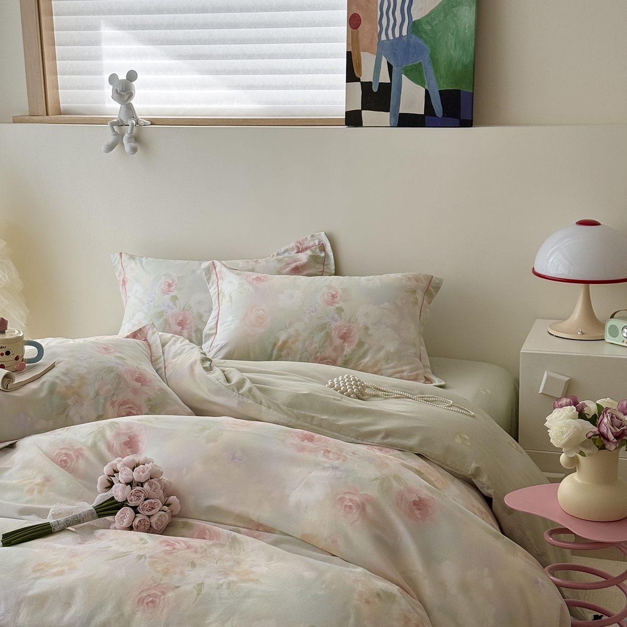 91家纺网 家纺一手货源 找家纺 于果 2025新款全棉13070四件套10） 薄荷玫瑰