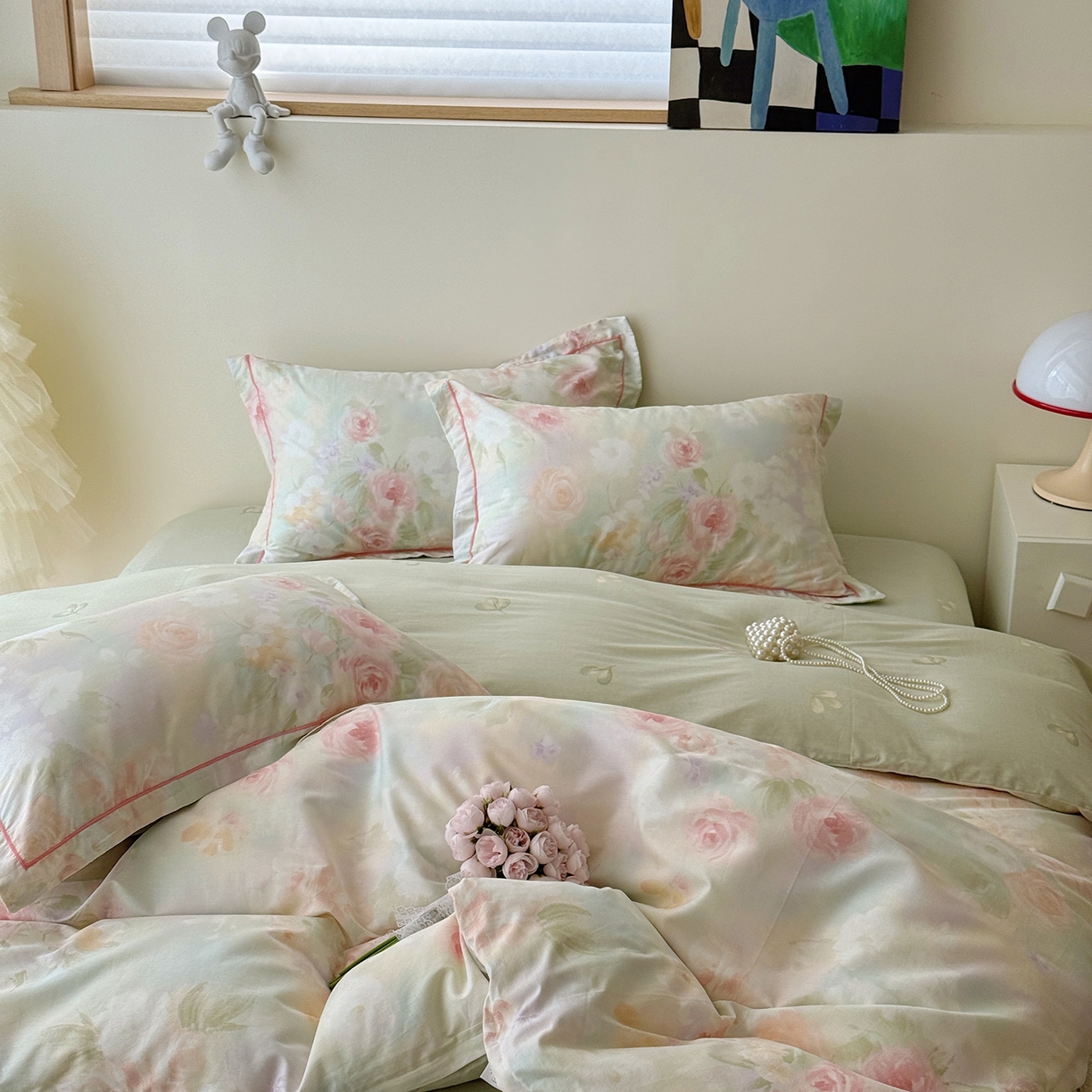 91家纺网 家纺一手货源 找家纺 于果 2025新款全棉13070四件套10） 薄荷玫瑰