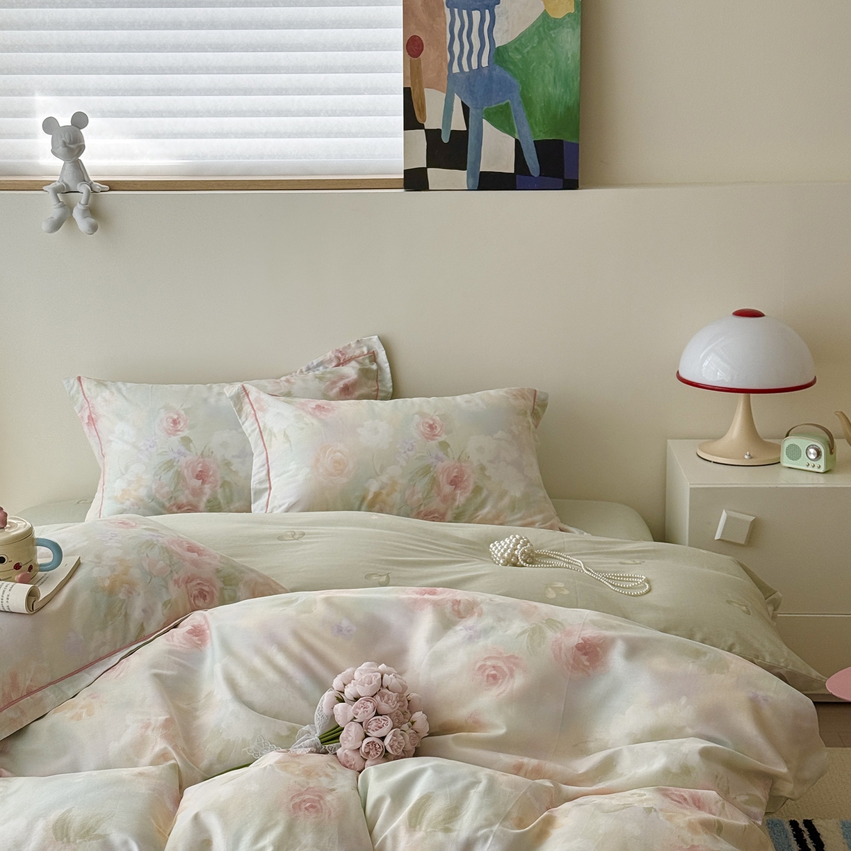 91家纺网 家纺一手货源 找家纺 于果 2025新款全棉13070四件套10） 薄荷玫瑰