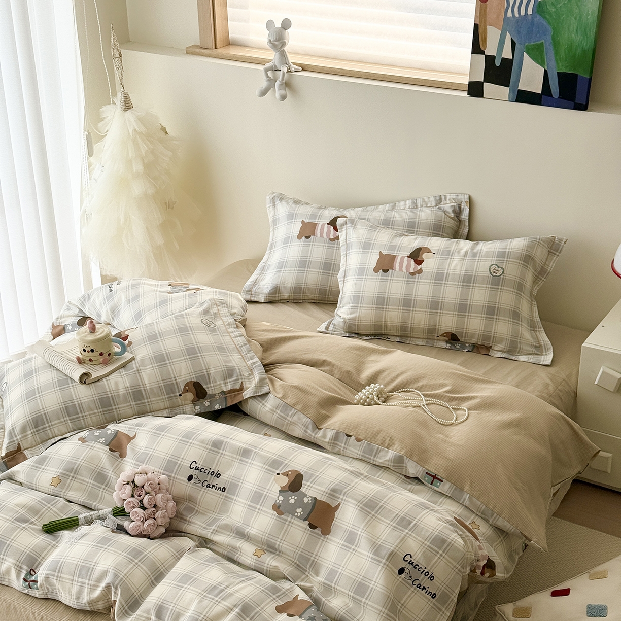 91家纺网 家纺一手货源 找家纺 于果 2025新款全棉13070四件套10） 汪星格子派