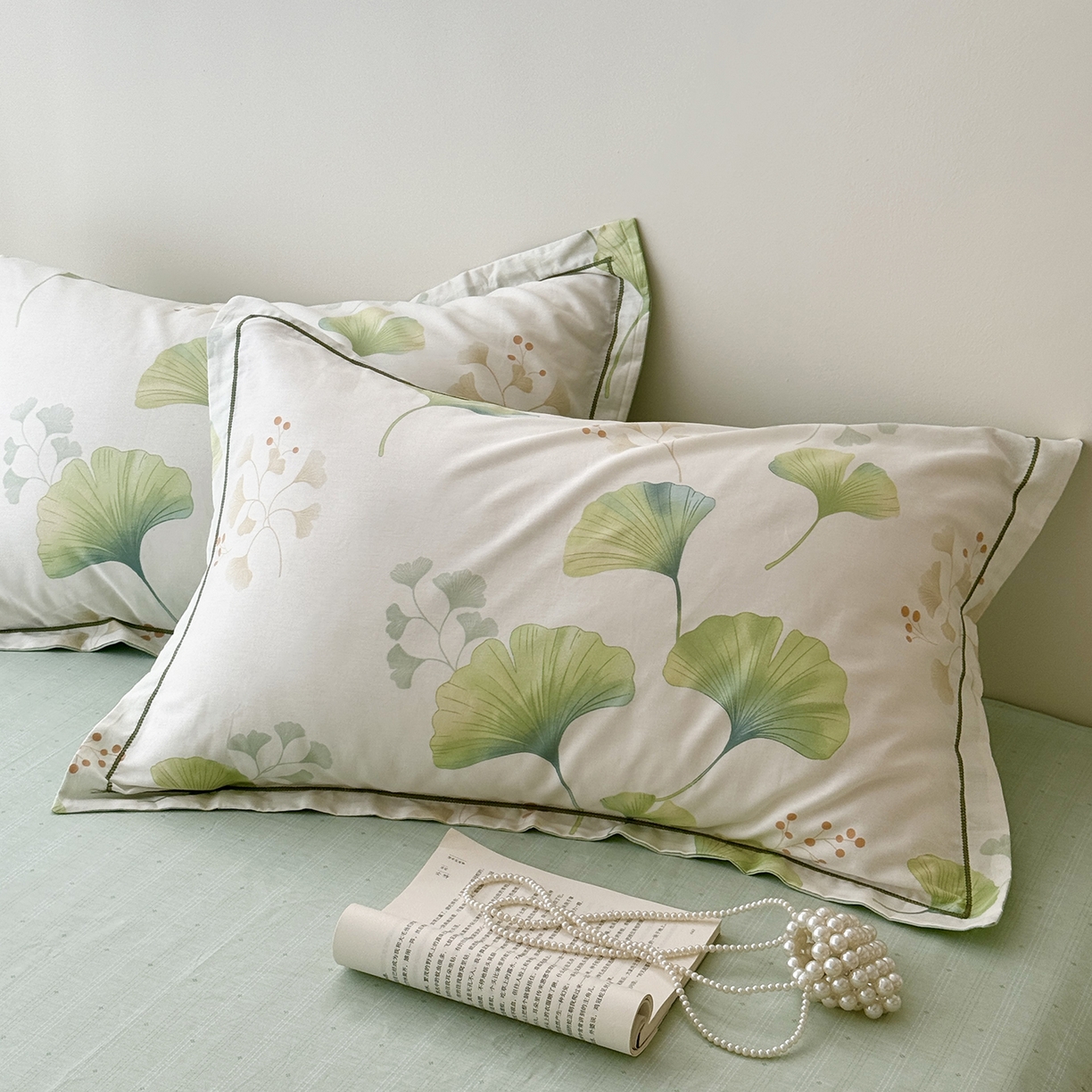 91家纺网 家纺一手货源 找家纺 于果 2025新款全棉13070四件套10） 青绿银杏