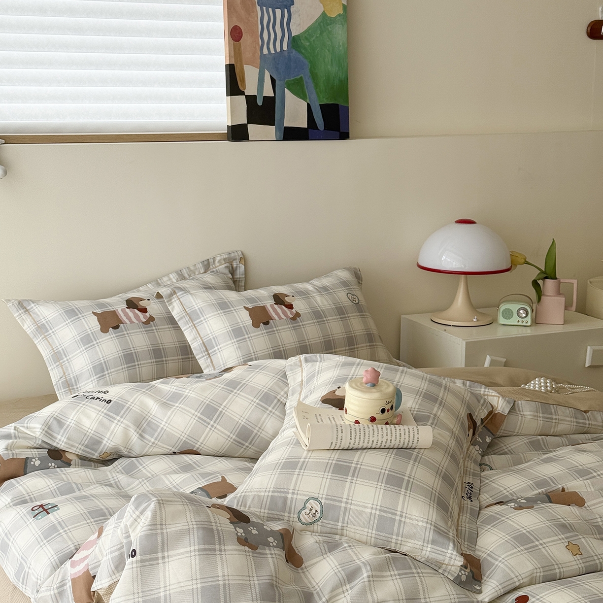 91家纺网 家纺一手货源 找家纺 于果 2025新款全棉13070四件套10） 汪星格子派