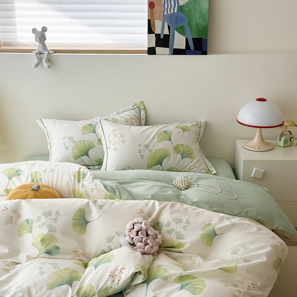 91家纺网 家纺一手货源 找家纺 于果 2025新款全棉13070四件套10） 青绿银杏