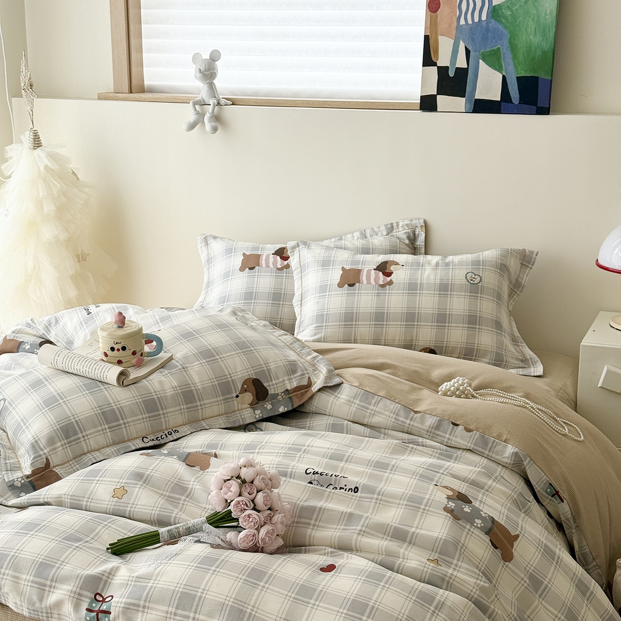 91家纺网 家纺一手货源 找家纺 于果 2025新款全棉13070四件套10） 汪星格子派