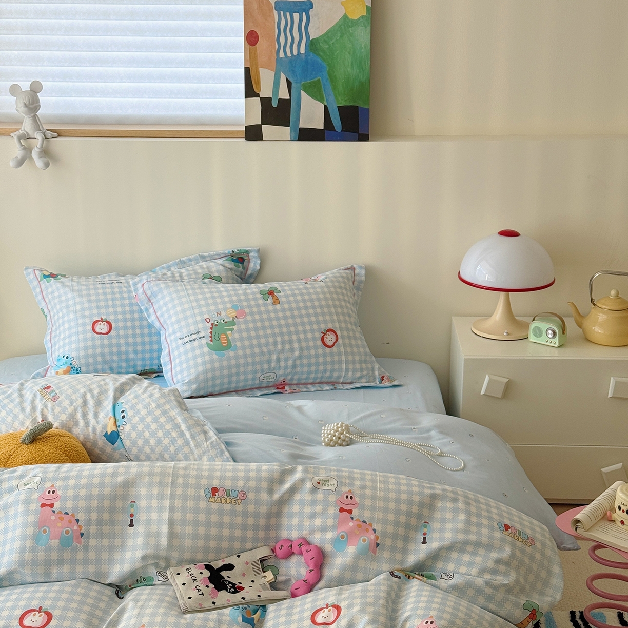 91家纺网 家纺一手货源 找家纺 于果 2025新款全棉13070四件套10） 大眼恐龙