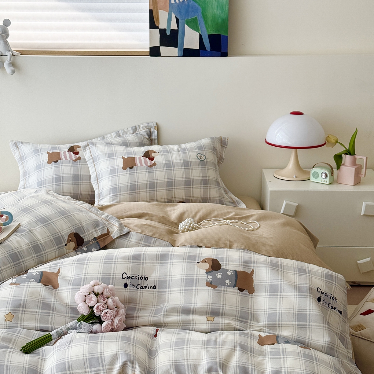 91家纺网 家纺一手货源 找家纺 于果 2025新款全棉13070四件套10） 汪星格子派