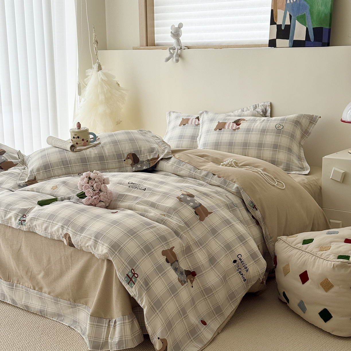 91家纺网 家纺一手货源 找家纺 于果 2025新款全棉13070四件套10） 汪星格子派