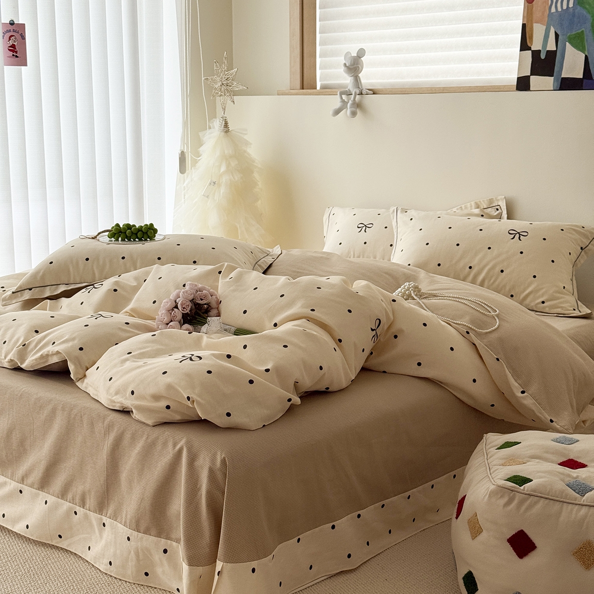 91家纺网 家纺一手货源 找家纺 于果 2025新款全棉13070四件套10） 波点蝴蝶结