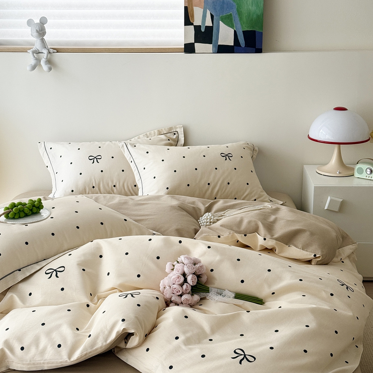 91家纺网 家纺一手货源 找家纺 于果 2025新款全棉13070四件套10） 波点蝴蝶结