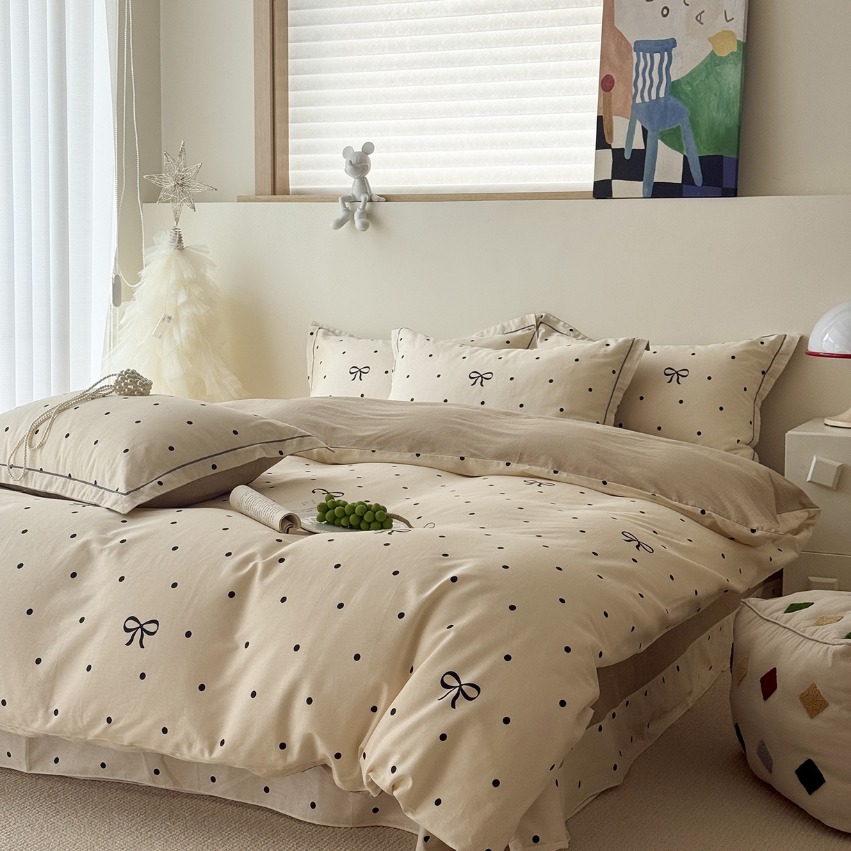 91家纺网 家纺一手货源 找家纺 于果 2025新款全棉13070四件套10） 波点蝴蝶结