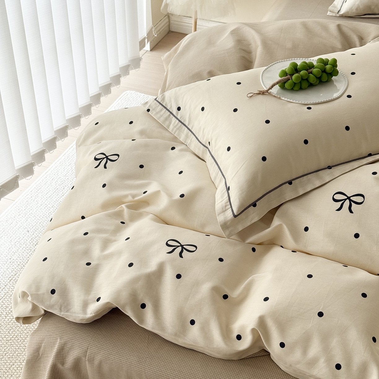 91家纺网 家纺一手货源 找家纺 于果 2025新款全棉13070四件套10） 波点蝴蝶结
